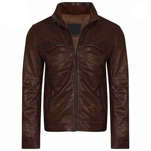 Wholesale Men's <b>Genuine</b> <b>Leather</b> <b>Jacket</b> with Stand Collar Front Logo Waterproof & Breathable High Street Style Zipper Closure - Product Image 3