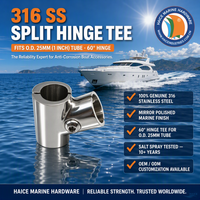 Charnière fendue en acier inoxydable 316 marine, en forme de T, 60 degrés pour diamètre extérieur Accessoire de main courante pour yacht et bateau, tube de 25 mm (1 pouce)