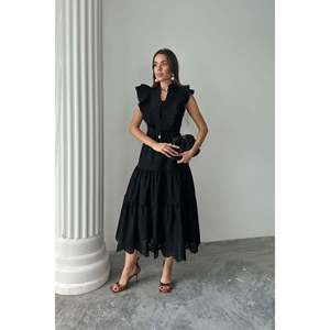 Robe noire à volants et boutons - Noir - Product Image 2