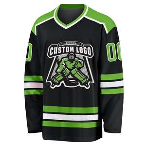 Custom Team <b>Name</b> Number Logo V Neck Ice Hockey Jersey Private <b>Label</b> Black Green Sublimation 100% Polyester Wholesale Supplier - Product Image 2