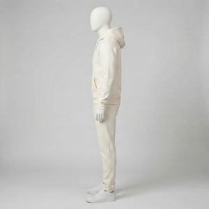 <b>Mens</b> Off White Hoodie Tracksuit Set Minimal Tone On Tone <b>Pullover</b> Sweatshirt Jogger Pants Sportswear Gym Training Activewear Set - Product Image 3