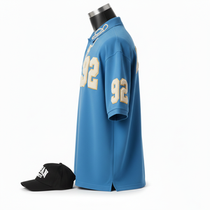 Polo pour homme 230 GSM Polyester Coton Piqué Bleu Texture lisse avec logo brodé en chenille Chemises pour homme polo t-shirt - Product Image 3