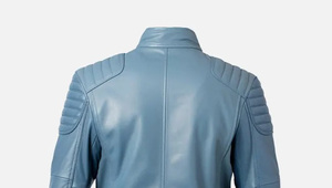 Veste de motard d'hiver décontractée à col montant pour hommes en cuir d'agneau véritable bleu marine avec fermeture à glissière ODM Supply Type - Product Image 4