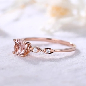 Bague de fiançailles en or rose 14Kt Morganite rose Bagues de luxe en or massif avec de vrais diamants personnalisés - Product Image 2