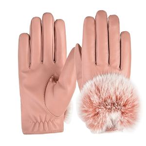 Guantes de Piel de Oveja para Mujer, Guantes de Invierno de Cuero Auténtico con Pelo de Conejo, Venta al Por Mayor - Product Image 5
