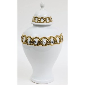 Modern Creative Art Unique Designer Attractive Look Gold Plated & White Enamel Finished Heavy Duty Metal Kitchenware Ginger <b>Jars</b> - Product Image 4