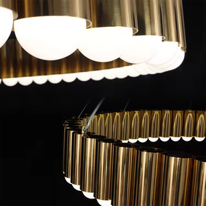 Lampe à LED ronde à intensité variable nordique moderne Lampes suspendues en acier en laiton pour lustre d'hôtel de salon contemporain - Product Image 3
