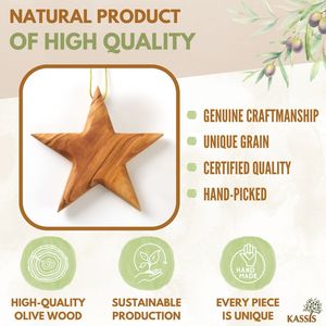 Adorno Navideño de Madera de Olivo Hecho a Mano, Estrella de 8 cm, Decoración para Árbol de Navidad, Venta al por Mayor desde Belén - Product Image 2