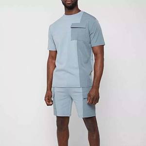 Wholesale Summer Men Casual Shorts <b>Sets</b> Block Color Solid Tracksuit <b>Set</b> Men's Clothing Cotton Polyester Pocket and Logo <b>Twin</b> <b>Set</b> - Product Image 5