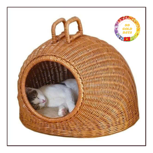 Panier de lit en rotin naturel pour animaux de compagnie avec coussin amovible, design durable et élégant pour petits et moyens chiens ou chats - Product Image 4