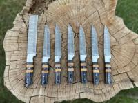 Sun Shine Supplies CS-005 Ensemble de six couteaux de chef faits à la main en acier Damas et acier au carbone avec manche en bois, couteau d'office inclus