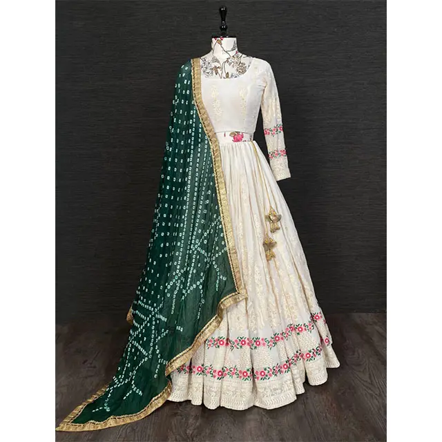 Bandhani Dupatta indien traditionnel avec paillettes en tissu Georgette, miroir et fil brodés Designer Lehenga choli pour dames, achetez