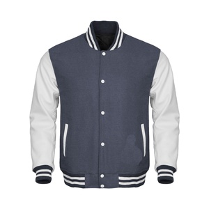 Chaqueta universitaria gris-blanca única con estilo, tela de invierno, cuerpo de lana, brazos de cuero, chaqueta CollegeBaseballjacket para hombres - Product Image 1