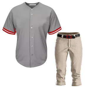 Uniformes de Béisbol Personalizados de Poliéster/Algodón con el Mejor Diseño del Fabricante, Transpirables, con Logotipo a Color Personalizado, Cuello en V, Impresión por Sublimación - Product Image 1