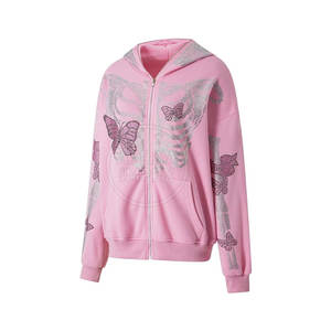 เสื้อฮู้ดมีซิปสำหรับผู้ชายเสื้อฮู้ดพลอยเทียมสไตล์สตรีทแวร์ - Product Image 2