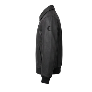 Chaqueta de Lona Negra Personalizada con Piel de Vaca, Bordado Tonal Eclipse, Costuras de Alta Densidad, Estilo Urbano Unisex, Transpirable, de Fábrica - Product Image 5