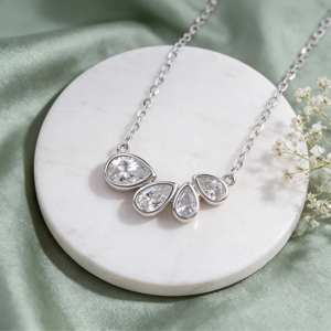 Luxury Pear Cut CZ Diamond <b>Necklace</b> for Women 925 Sterling Silver Teardrop Cluster Pendant <b>Necklace</b> Minimalist Bridal Wedding - Product Image 2