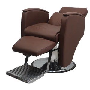 Sillón de Barbería Moderno de Cuero Sintético Marrón Ajustable para Barbería con Reposapiés Reclinable - Product Image 6