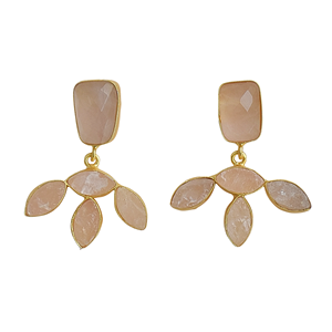 Pendientes de Cuarzo Rosa Hechos a Mano con Engaste de Bisel, Joyería de Latón Chapado en Oro de 18K, con Forma de Flor y Piedra Natural, para Compromiso - Product Image 1