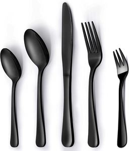 Ensemble de couverts en métal noir pour la cuisine, 5 pièces, couteau à dîner, cuillère, fourchette, couverts en acier inoxydable dorés - Product Image 2