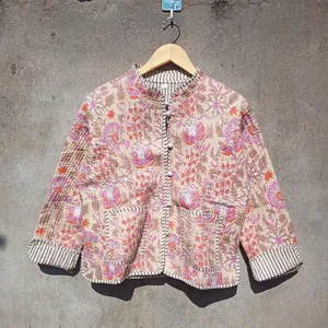 Chaqueta Reversible acolchada de algodón con estampado de bloques para mujer, abrigo de algodón indio hecho a mano para mujer, chaqueta bohemia de verano, Boho chic - Product Image 1