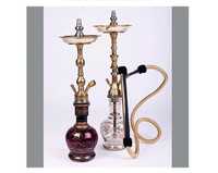 Farida Ensemble de chicha de luxe de haute qualité, mini, de type courbé, en laiton oxydé, finition laquée, avec tige en cuivre, vase en verre et plateau lourd avec logo