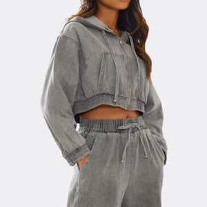 Vente flash Ensemble survêtement 2 pièces en molleton personnalisé pour femme, délavage acide, nouvelle arrivée, best-seller, vêtements de sport, survêtement pour femme délavé à l'acide - Product Image 6