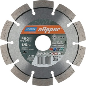 Disco de Corte de Diamante NORTON CLIPPER 4 X 4 Explorer, Diámetro Interior de 125 mm, Ancho del Segmento de 22,23 mm, Altura del Segmento de 2,2 mm, Grosor de Corte de 10 mm - Product Image 1