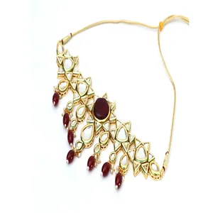 Conjunto de Collar Choker de Lujo Chapado en Oro Rojo con Cristales y Polki Kundan, Joyería Fina de Cobre con Perlas y Diamantes para Regalo - Product Image 2