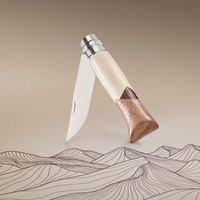Couteau pliant en acier inoxydable Couteau Opinal Manche en bois de noyer, Couteaux pliants avec étui en cuir