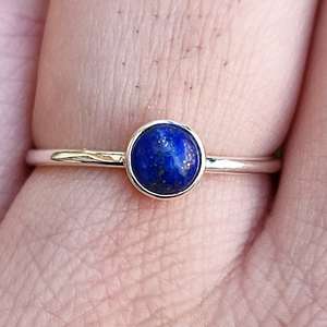 Handmade Dainty Minimalist Sterling Silver <b>Ring</b> Cute <b>Lapis</b> <b>Lazuli</b> Bezel Setting Gift for Women - Product Image 1