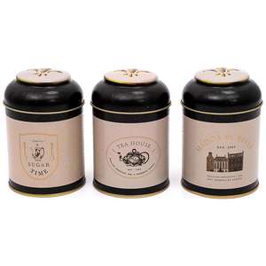 Juego de recipientes de metal de 90x100mm de diámetro (Juego de 3) con tapas de cúpula Diseño de textura de lino inspirado en café vintage
Diseño Azura - Product Image 1