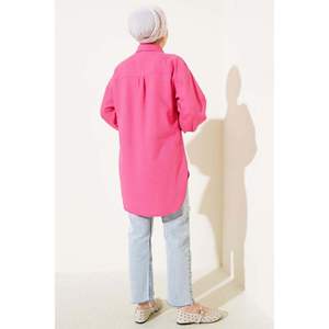 Camisa de jacquard con manga de globo autoestampada fucsia - Product Image 2