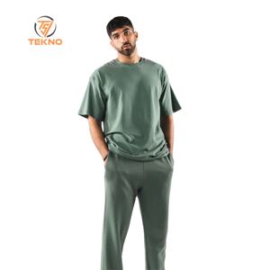 Venta al por mayor de lujo de los hombres pesados 100% algodón de gran tamaño camiseta personalizada cuello falso de alta calidad de bambú de punto de tela de longitud larga - Product Image 1