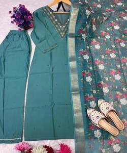 ชุดเสื้อผ้าพื้นเมืองผ้าเครปฝรั่งเศสพิมพ์ลายพื้นด้านล่างพร้อมชุดเทศกาล dupatta - Product Image 1