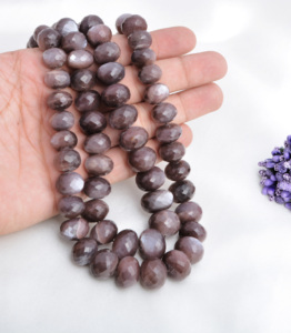 Collar de Piedras Preciosas de Bolas Facetadas de Piedra Lunar de Chocolate Natural para la Elaboración de Joyería Fina - Product Image 3