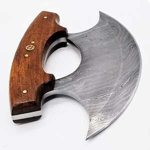 Couteau Ulu en acier Damas fabriqué sur mesure, construction pleine soie avec manche en bois durable, idéal pour trancher, hacher et éviscérer - Product Image 4