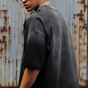 Camiseta de Hombre de Alta Calidad, 100% Algodón, Transpirable, de Manga Corta, Estilo Casual, Holgada, Vintage, Lavada al Ácido, Color Sólido - Product Image 3