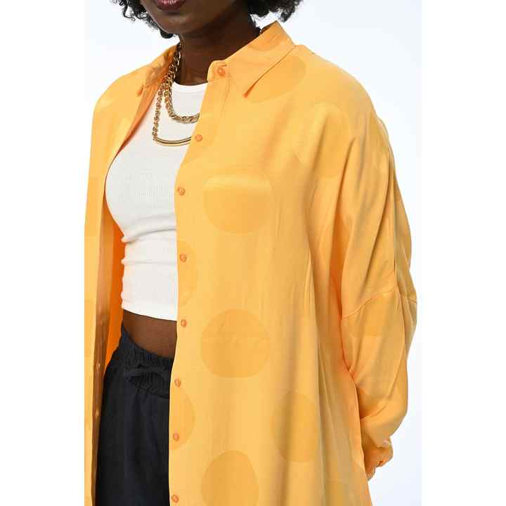 WOMEN'S OVERSIZE YELLOW JACQUARD ROUND PATTERNED SHIRT
