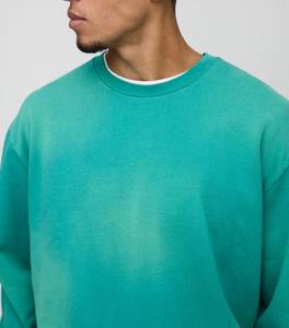 Poids lourd surdimensionné soleil fondu lavage pull sweat 450 GSM coton éponge personnalisé en détresse lavé sweat - Product Image 3