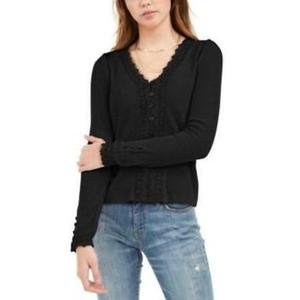 Top in maglia American Rag Junior con bottoni sul davanti e finiture in pizzo, nero, taglia media - Product Image 1