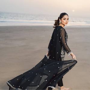 Top brodé de paillettes en fausse georgette de créateur élégant avec pantalon et costume de fête Dupatta pour femmes fabriqué en Inde - Product Image 3