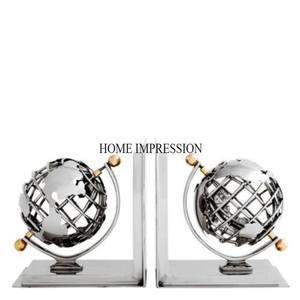 High Grade Gold Plated Luxurious Quality Metal World Globe Designer Bookends Home & Office <b>Shelves</b> & <b>Desks</b> Decorative Accents - Product Image 3