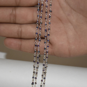 Chaîne de chapelet de perles de verre pyrite paon plaqué argent 2mm. Chaîne perlée en fil métallique pour la fabrication de bracelets de bijoux - Product Image 2