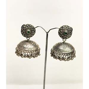 Tridha Phool Statement Silver 925 Jhumka <b>Drop</b> <b>Earrings</b> Trendy Flower Pattern for Weddings - Product Image 1