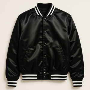 Veste en satin brodée à fermeture éclair pour l'hiver |   Blouson Bomber Léger de Haute Qualité |   Vêtements de rue personnalisés avec logo sur un support solide pour - Product Image 1