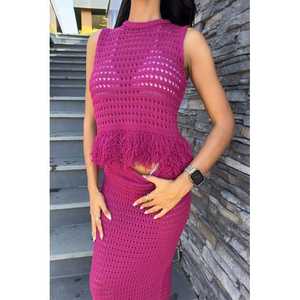 Openwork <b>Knit</b> <b>Set</b> 10086 with Tassel Detail Breathable Summer Feature - Product Image 1