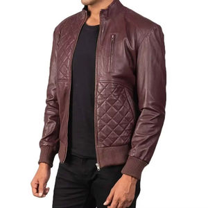 Chaqueta de Cuero para Hombre, Chaqueta de Motociclista Ligera de Cuero con Cuello Alto, Tallas Grandes Disponibles, Personalizable OEM - Product Image 2