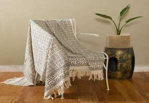 Jeté en coton imprimé à la main, élégant, luxueux, écologique, 50x70 pouces, toutes saisons, lavage à la main, pour la décoration du salon et de la chambre à coucher - Product Image 5