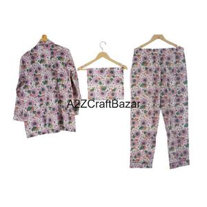 Conjunto de Pijama de Algodón para Dormir, 100% Algodón, Traje de Dormir, Pijamas, Ropa de Dormir al por Mayor, Estampado Floral Indio, Pijamas Verdes - Product Image 4